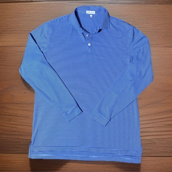 Peter Millar Other - PETER MILLAR Rainfall Long Sleeve Polo Men's Striped Blue MF23EK81ELS Sz Large